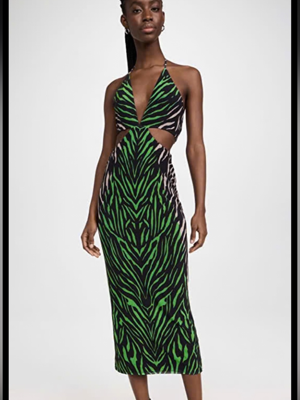 AFRM Tessa mesh print Green Zebra-Print Halter Midi Dress